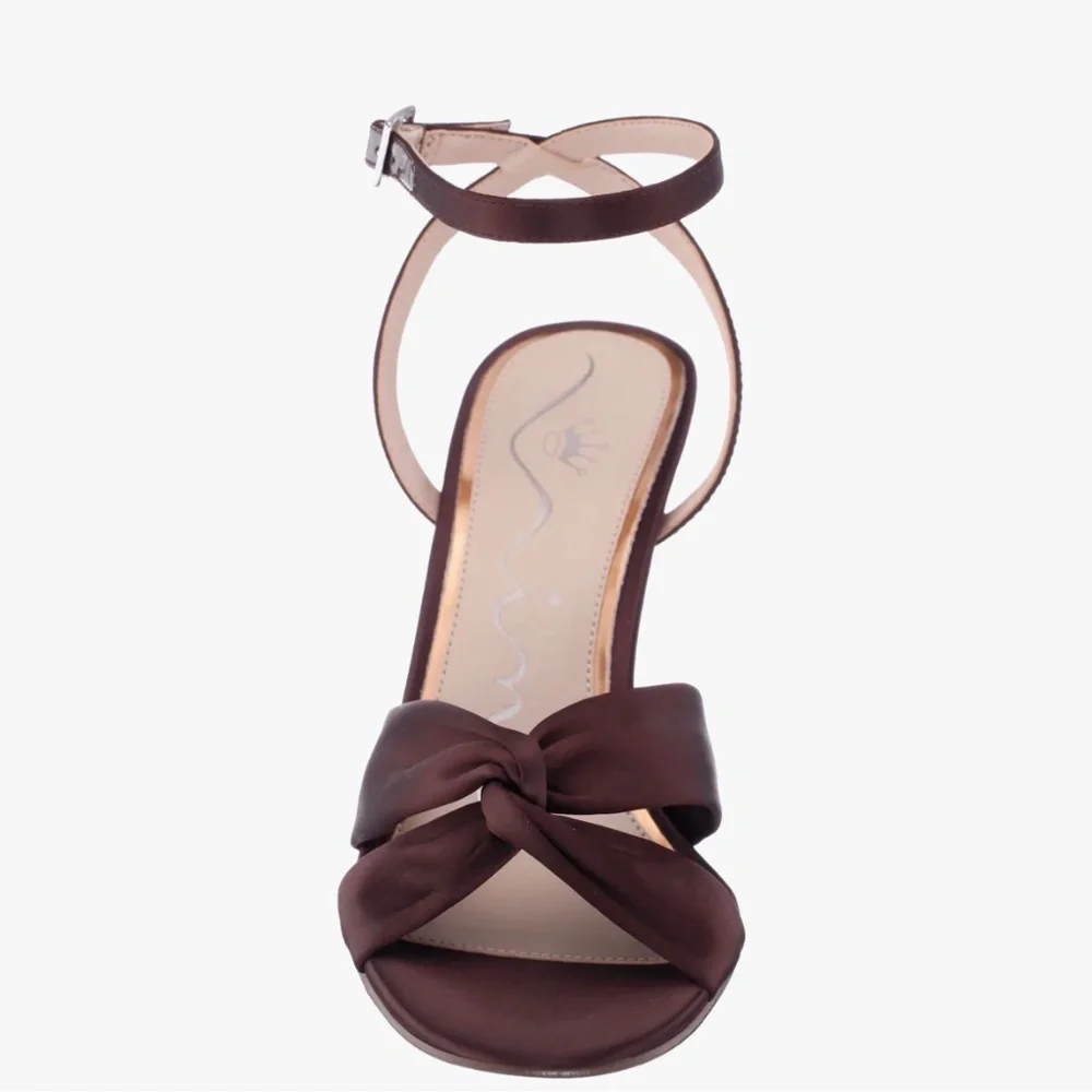 Never Worn Chocolate Satin Heels; size 5.5 - Picture 3 of 5